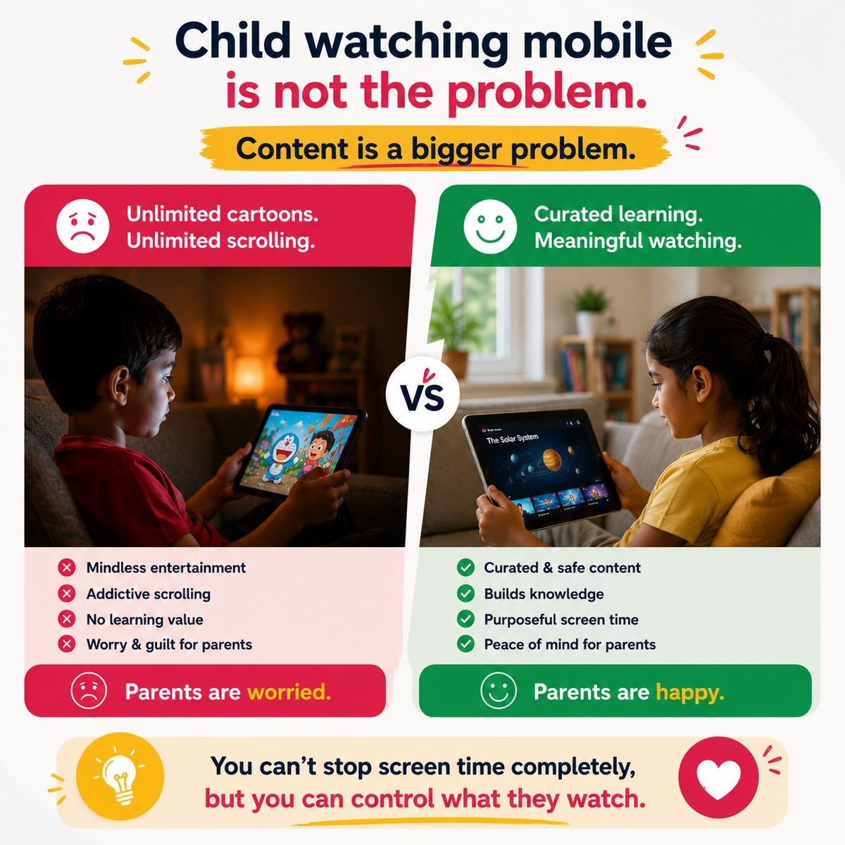 Child watching mobile is not the problem, content is the bigger problem